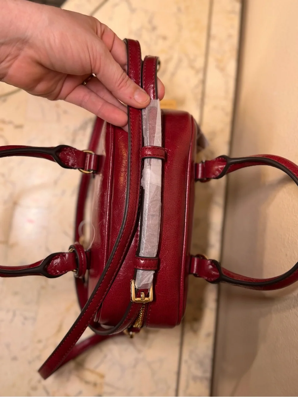 Michael Kors Burgundy Leather Satchel with Gold Logo Charm